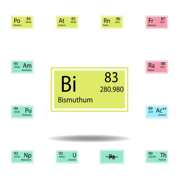Tavola periodica elemento bismuthum icona a colori. Set di icona di colore segno chimico. Segni e simboli icona di raccolta per siti web, web design, app mobile — Vettoriale Stock