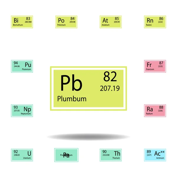 Periodic table element plumbum color icon. Set of chemical sign color icon. Signs and symbols collection icon for websites, web design, mobile app — Stock Vector