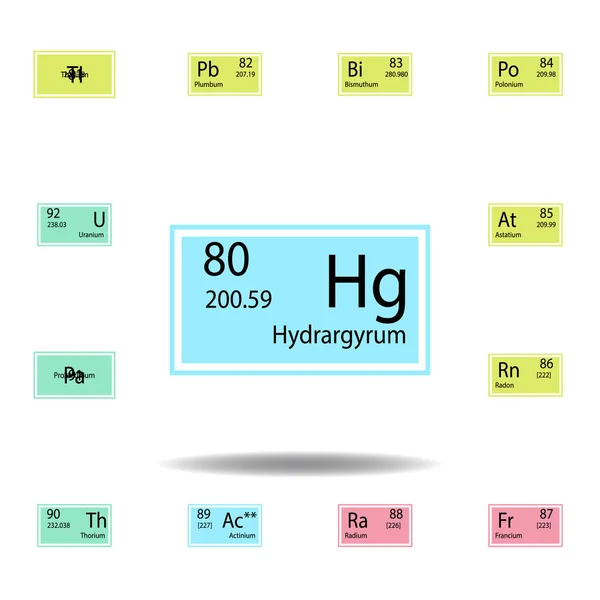 Elemento tabla periódica hydrargyrum icono de color. Conjunto de icono de color de signo químico. Signos y símbolos icono de colección para sitios web, diseño web, aplicación móvil — Archivo Imágenes Vectoriales