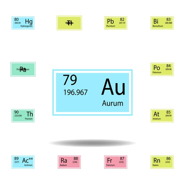 Tavola periodica elemento aurum icona a colori. Set di icona di colore segno chimico. Segni e simboli icona di raccolta per siti web, web design, app mobile — Vettoriale Stock