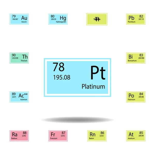 Періодичний елемент таблиці значок платинового кольору. Набір піктограм кольору хімічного знаку. Піктограма збору знаків і символів для веб-сайтів, веб-дизайну, мобільного додатку — стоковий вектор