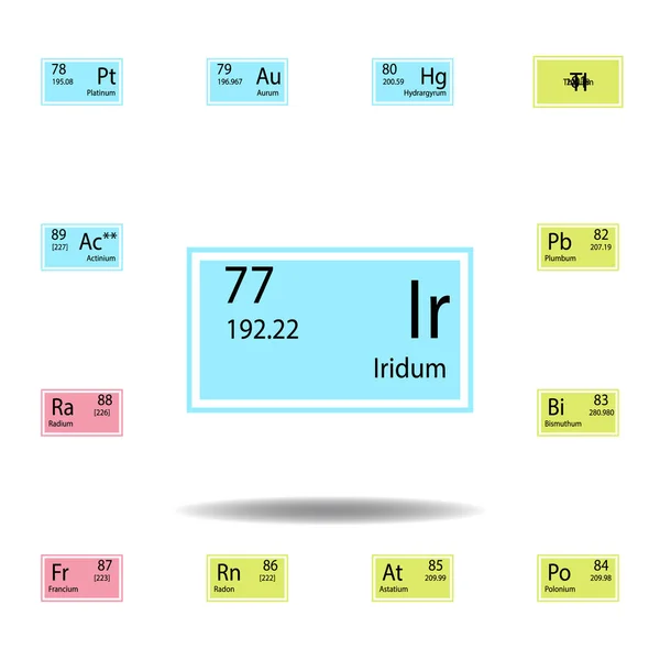 Ícone de cor iridum de elemento de tabela periódica. Conjunto de ícone de cor sinal químico. Ícone de coleção de sinais e símbolos para sites, web design, aplicativo móvel — Vetor de Stock