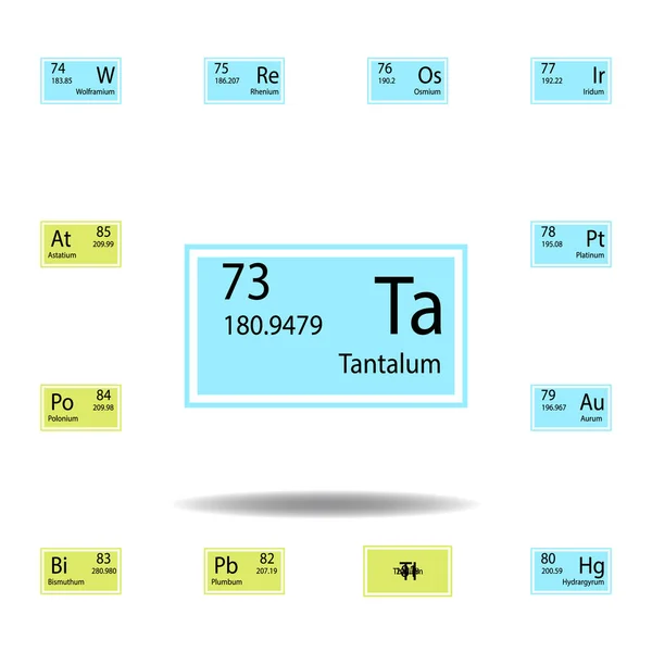 Ikon warna unsur tabel periodik tantalum. Set kimia tanda ikon warna. Ikon koleksi simbol dan tanda untuk situs web, desain web, aplikasi seluler - Stok Vektor
