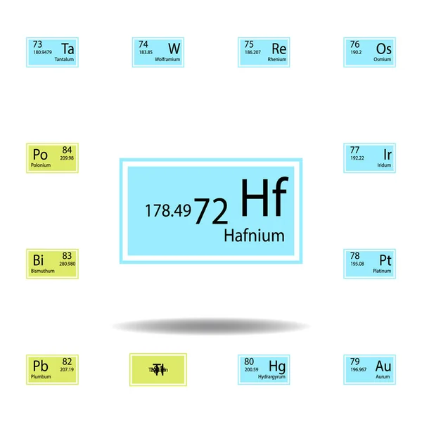 Tavola periodica elemento afnio icona a colori. Set di icona di colore segno chimico. Segni e simboli icona di raccolta per siti web, web design, app mobile — Vettoriale Stock