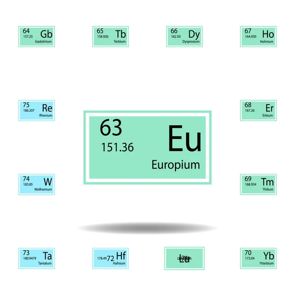 Tavola periodica elemento europio icona a colori. Set di icona di colore segno chimico. Segni e simboli icona di raccolta per siti web, web design, app mobile — Vettoriale Stock