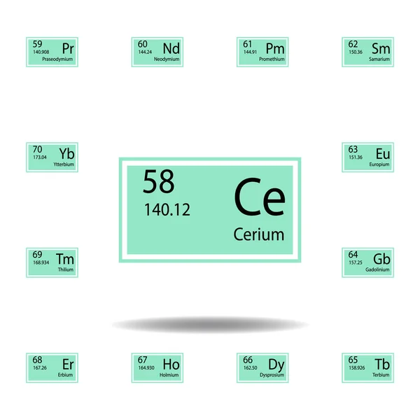 Periodic table element cerium color icon. Set of chemical sign color icon. Signs and symbols collection icon for websites, web design, mobile app — Stock Vector