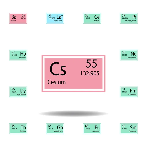 Elemento de tabla periódica icono de color cesio. Conjunto de icono de color de signo químico. Signos y símbolos icono de colección para sitios web, diseño web, aplicación móvil — Vector de stock