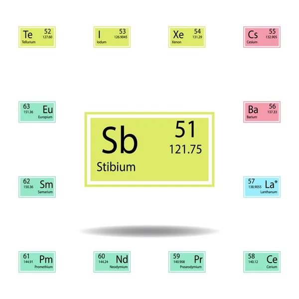 Ícone de cor de stibium de elemento de tabela periódica. Conjunto de ícone de cor sinal químico. Ícone de coleção de sinais e símbolos para sites, web design, aplicativo móvel — Vetor de Stock