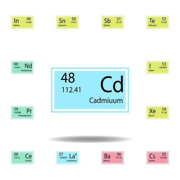 Elemento tabla periódica cadmio icono de color. Conjunto de icono de color de signo químico. Signos y símbolos icono de colección para sitios web, diseño web, aplicación móvil — Archivo Imágenes Vectoriales