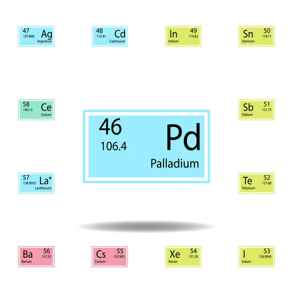 Periodiska tabellelementet Palladium-färgikonen. Uppsättning av kemisk teckenfärg ikon. Skyltar och symboler samling ikon för webbplatser, webbdesign, mobilapp — Stock vektor
