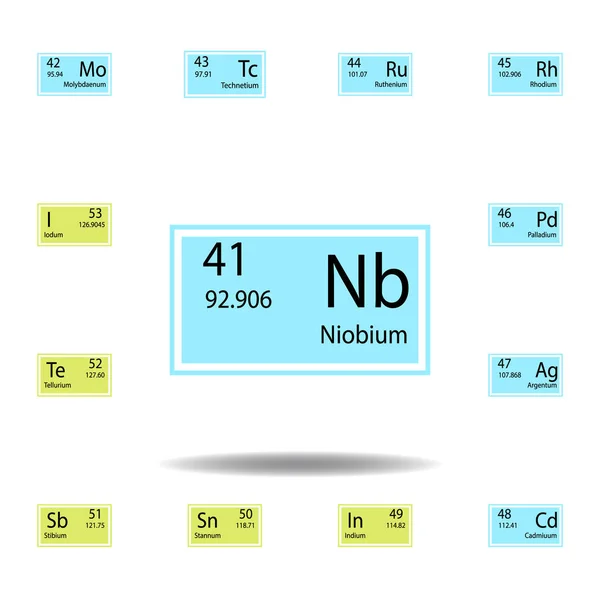Periodic table element niobium color icon. Set of chemical sign color icon. Signs and symbols collection icon for websites, web design, mobile app — Stock Vector