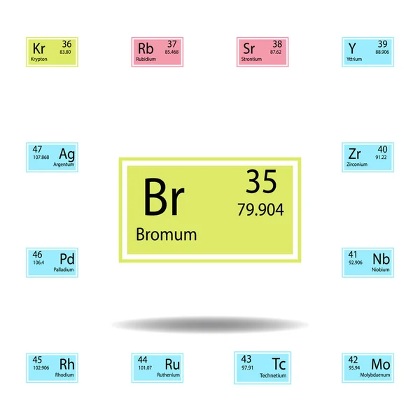 Elemento tabla periódica bromum color icono. Conjunto de icono de color de signo químico. Signos y símbolos icono de colección para sitios web, diseño web, aplicación móvil — Vector de stock