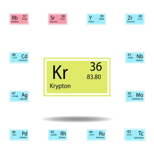 Periodic table element krypton color icon. Set of chemical sign color icon. Signs and symbols collection icon for websites, web design, mobile app — Stock Vector