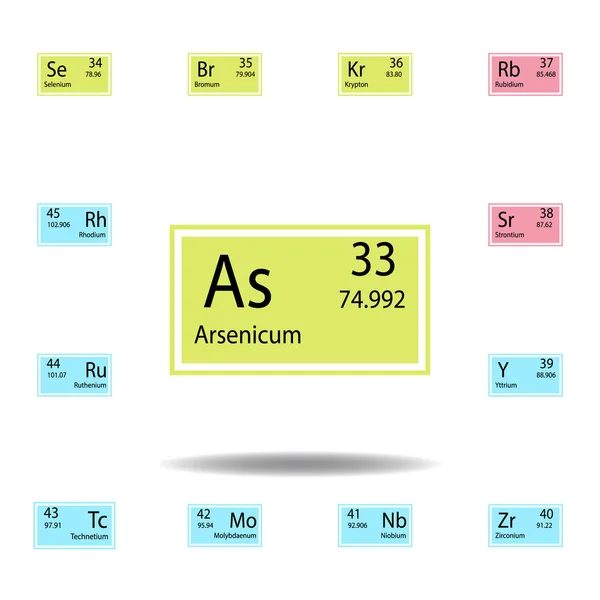 Tavola periodica elemento arsenico icona di colore. Set di icona di colore segno chimico. Segni e simboli icona di raccolta per siti web, web design, app mobile — Vettoriale Stock