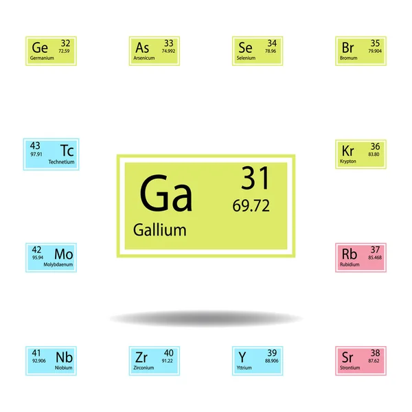Periodiek element gallium kleur pictogram. Set van chemisch tekenkleur pictogram. Tekenen en symbolen collectie icoon voor websites, webdesign, mobiele app — Stockvector
