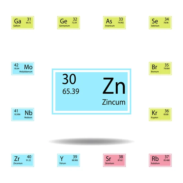 Tavola periodica elemento zincum icona a colori. Set di icona di colore segno chimico. Segni e simboli icona di raccolta per siti web, web design, app mobile — Vettoriale Stock