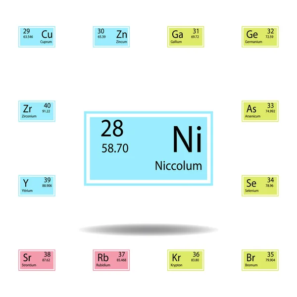 Tabela periódica elemento ícone de cor niccolum. Conjunto de ícone de cor sinal químico. Ícone de coleção de sinais e símbolos para sites, web design, aplicativo móvel —  Vetores de Stock