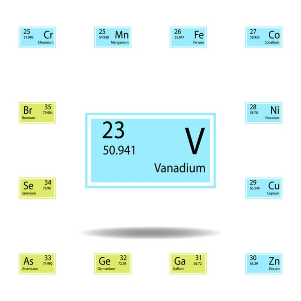 Tavola periodica elemento vanadio icona a colori. Set di icona di colore segno chimico. Segni e simboli icona di raccolta per siti web, web design, app mobile — Vettoriale Stock