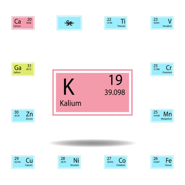 Periodic table element kalium color icon. Set of chemical sign color icon. Signs and symbols collection icon for websites, web design, mobile app — Stock Vector