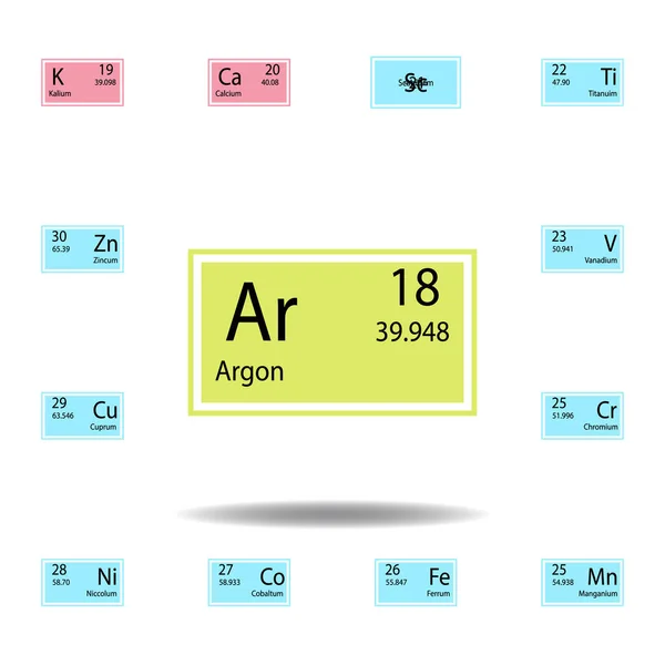 Ícone de cor de argônio de elemento de tabela periódica. Conjunto de ícone de cor sinal químico. Ícone de coleção de sinais e símbolos para sites, web design, aplicativo móvel — Vetor de Stock