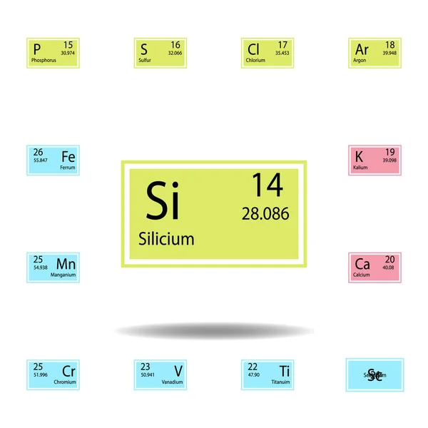 Періодична таблиця елементів силікону кольору піктограми. Набір піктограм кольору хімічного знаку. Піктограма збору знаків і символів для веб-сайтів, веб-дизайну, мобільного додатку — стоковий вектор