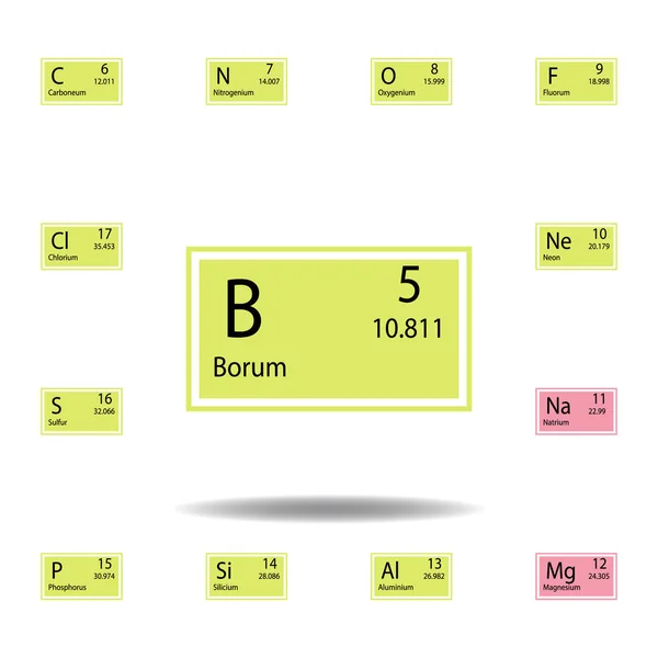 Tavola periodica elemento borum colore icona. Set di icona di colore segno chimico. Segni e simboli icona di raccolta per siti web, web design, app mobile — Vettoriale Stock