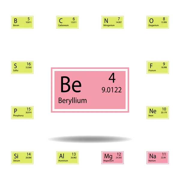 Periodieke tabelelement beryllium kleur pictogram. Set van chemisch tekenkleur pictogram. Tekenen en symbolen collectie icoon voor websites, webdesign, mobiele app — Stockvector