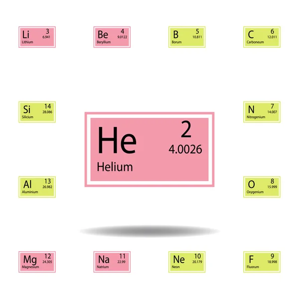 Періодична таблиця елементів значок кольору гелію. Набір піктограм кольору хімічного знаку. Піктограма збору знаків і символів для веб-сайтів, веб-дизайну, мобільного додатку — стоковий вектор