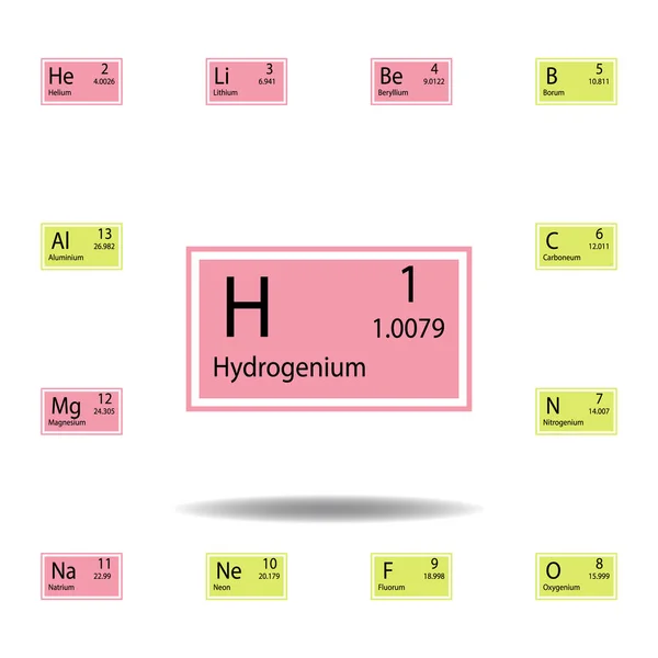 Periodiek element Hydrogenium-kleur pictogram. Set van chemisch tekenkleur pictogram. Tekenen en symbolen collectie icoon voor websites, webdesign, mobiele app — Stockvector