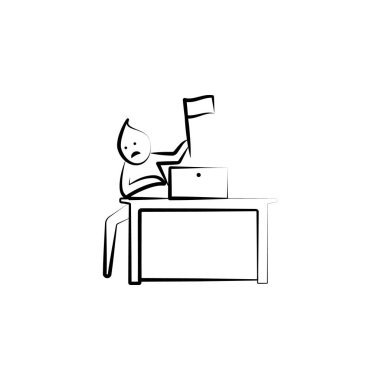 Ofis adam beyaz bayrak anahat simgesi vazgeçmek. Ofis hayatı illüstrasyon unsuru. Üstün kaliteli grafik tasarım simgesi. Web siteleri, mobil uygulama için işaretler ve semboller toplama simgesi