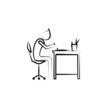 Office adam çalışan anahat simgesi yazmak. Ofis hayatı illüstrasyon unsuru. Üstün kaliteli grafik tasarım simgesi. Web siteleri, mobil uygulama için işaretler ve semboller toplama simgesi