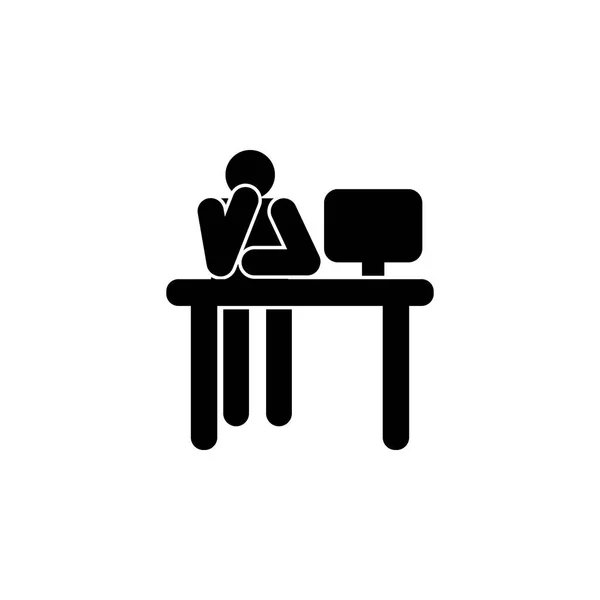 Silhouette uomo che lavora sull'icona del computer — Vettoriale Stock