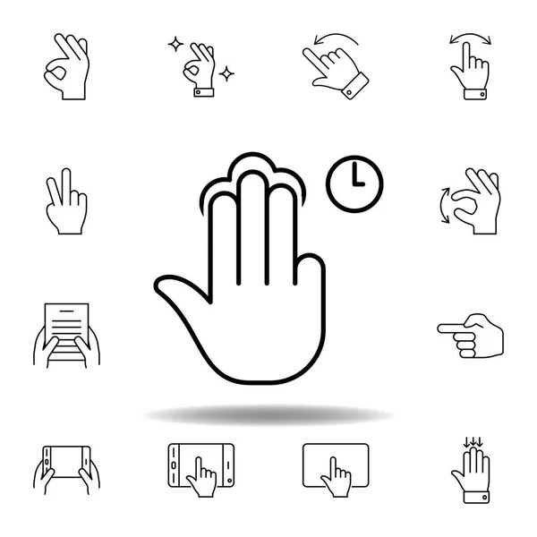 Fingers holding tap gesture outline icon. Set of hand gesturies illustration. Signs and symbols can be used for web, logo, mobile app, UI, UX — Stock Vector