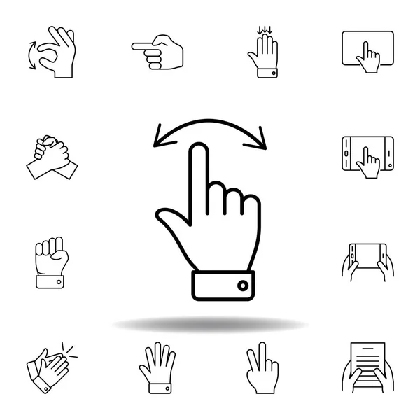 Flytta vänster och höger svep över finger gestens dispositions ikon. Uppsättning hand gesturies illustration. Skyltar och symboler kan användas för webb, logo, mobilapp, UI, UX — Stock vektor