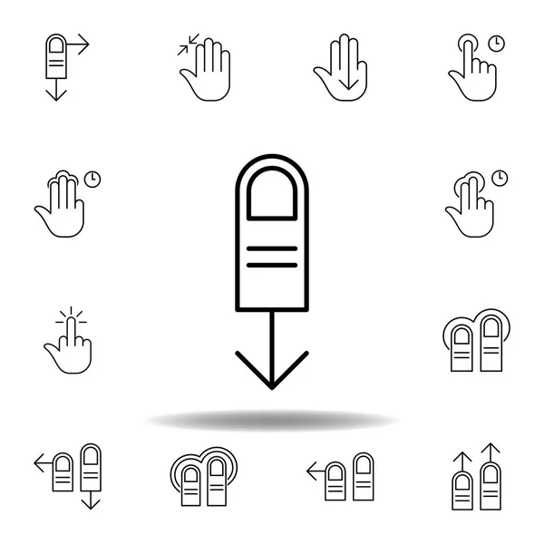 Ett finger nedåt svep gest kontur ikon. Uppsättning hand gesturies illustration. Skyltar och symboler kan användas för webb, logo, mobilapp, UI, UX — Stock vektor