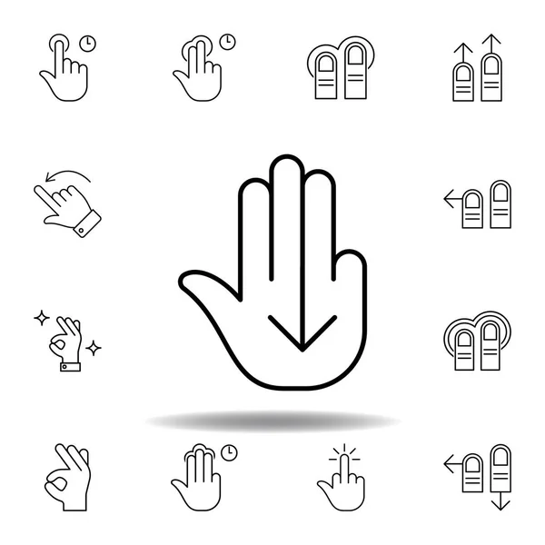 Fingers down swipe gesture outline icon. Set of hand gesturies illustration. Signs and symbols can be used for web, logo, mobile app, UI, UX — Stock Vector