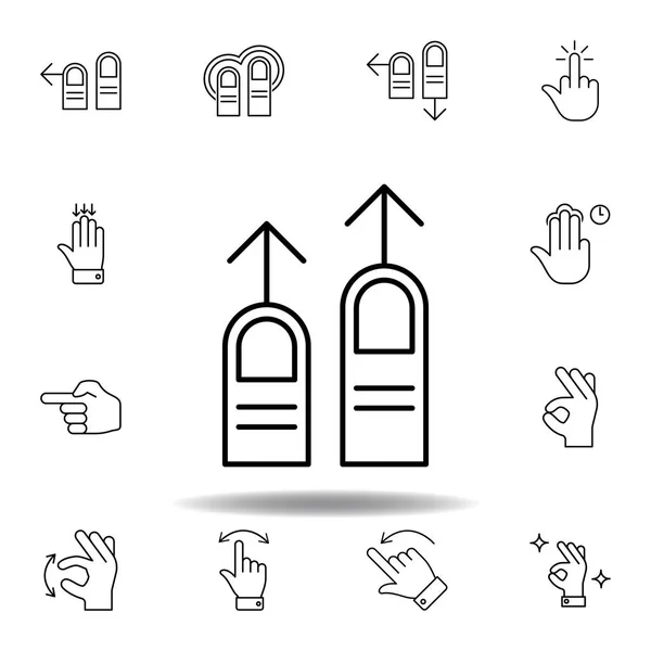 Fingrar uppåt svep ikonen för gesten. Uppsättning hand gesturies illustration. Skyltar och symboler kan användas för webb, logo, mobilapp, UI, UX — Stock vektor