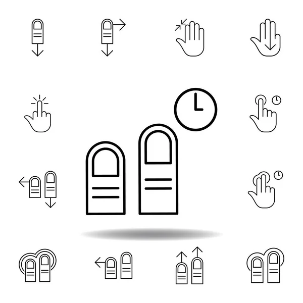 Два пальца держат значок контура жеста. Набор жестов руками иллюстрации. Знаки и символы могут быть использованы для веб, логотип, мобильное приложение, пользовательский интерфейс, UX — стоковый вектор