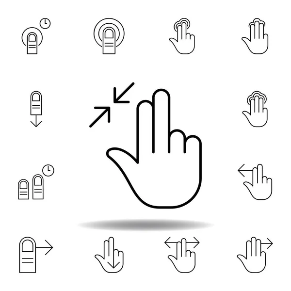 Tre fingrar i ändra storlek på gest kontur ikon. Uppsättning hand gesturies illustration. Skyltar och symboler kan användas för webb, logo, mobilapp, UI, UX — Stock vektor