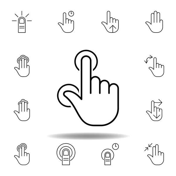 Dedos toque el icono del contorno del gesto del pulgar. Conjunto de gestos de mano ilustración. Los signos y símbolos se pueden utilizar para la web, logotipo, aplicación móvil, interfaz de usuario, UX — Vector de stock