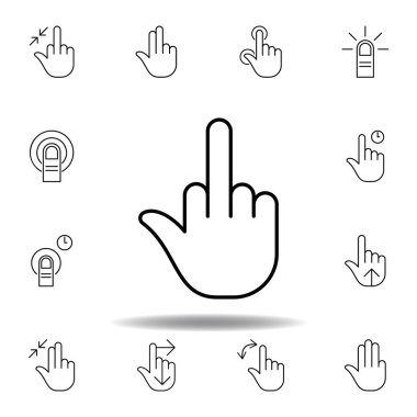 orta parmak hareketi anahat simgesi. El gesturies illüstrasyon seti. İşaretler ve semboller web, logo, mobil uygulama, Ui, Ux için kullanılabilir