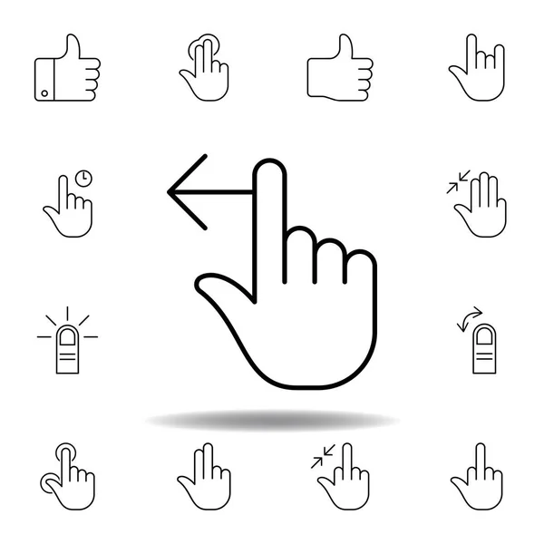 Ett finger vänster svep gest kontur ikon. Uppsättning hand gesturies illustration. Skyltar och symboler kan användas för webb, logo, mobilapp, UI, UX — Stock vektor