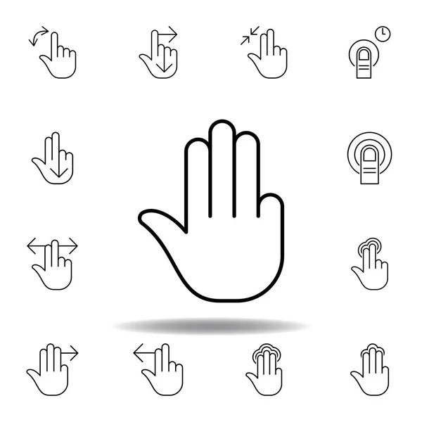 Four fingers gesture outline icon. Set of hand gesturies illustration. Signs and symbols can be used for web, logo, mobile app, UI, UX — Stock Vector