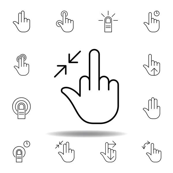 One middle fingers in resize gesture outline icon. Set of hand gesturies illustration. Signs and symbols can be used for web, logo, mobile app, UI, UX — Stock Vector