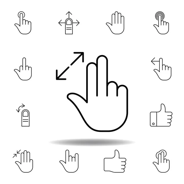 Finger resize out gesture outline icon. Набор жестов руками иллюстрации. Знаки и символы могут быть использованы для веб, логотип, мобильное приложение, пользовательский интерфейс, UX — стоковый вектор