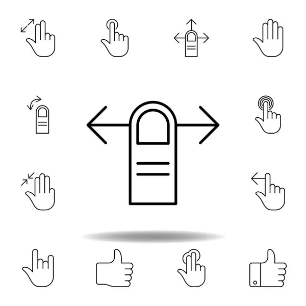 Un dito scorrere orizzontalmente icona contorno gesto. Set di gesti a mano illustrazione. Segni e simboli possono essere utilizzati per il web, logo, app mobile, UI, UX — Vettoriale Stock