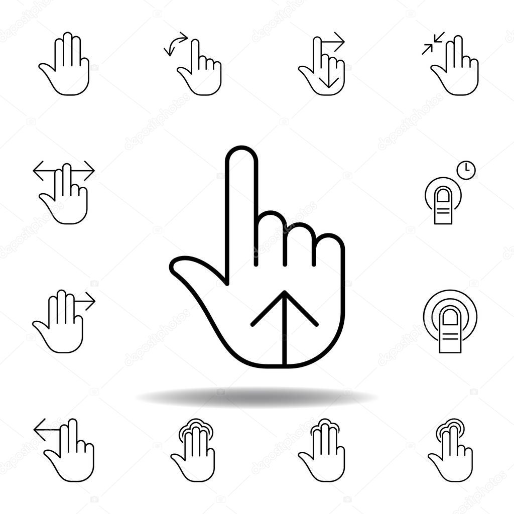 one finger swipe up gesture outline icon. Set of hand gesturies illustration. Signs and symbols can be used for web, logo, mobile app, UI, UX