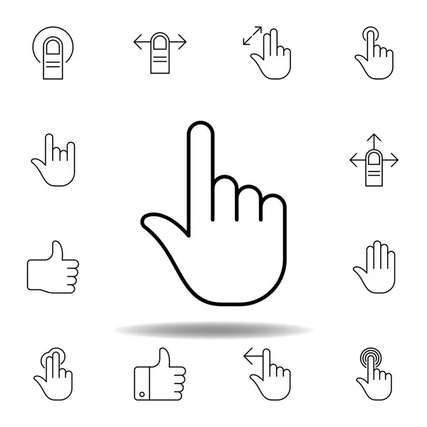 Иконка контура жеста пальца. Набор жестов руками иллюстрации. Знаки и символы могут быть использованы для веб, логотип, мобильное приложение, пользовательский интерфейс, UX — стоковый вектор