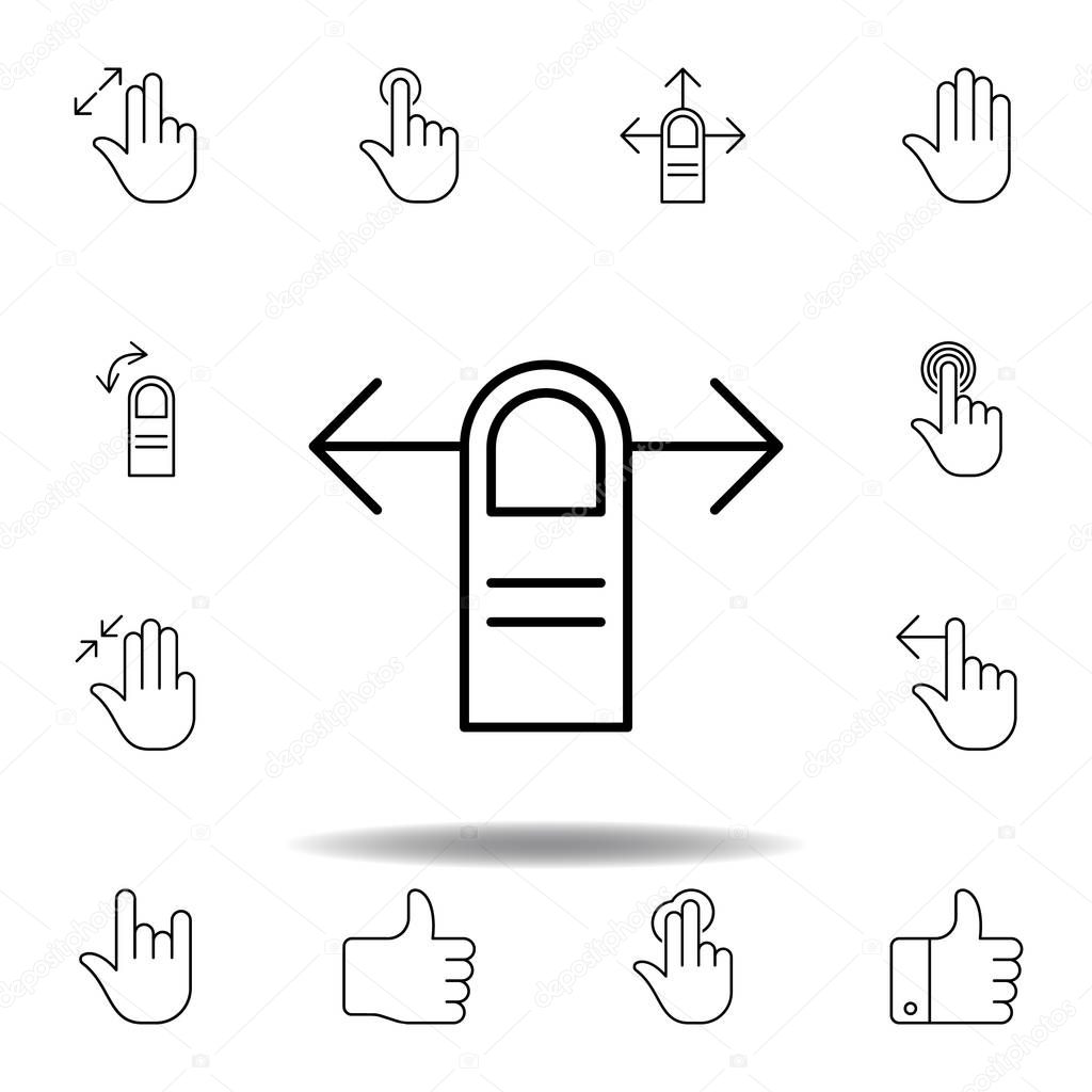 one finger horizontally swipe gesture outline icon. Set of hand gesturies illustration. Signs and symbols can be used for web, logo, mobile app, UI, UX