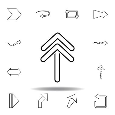 yukarı ok simgesi iki katı. Web sitesi tasarımı ve geliştirme, uygulama geliştirme için ince çizgi simgesi. Beyaz arka plan üzerinde sigorta primi simgesi